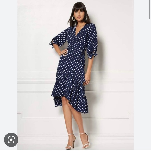 eva mendes for New York & Company Dresses & Skirts - Eva Mendes for New York & Company Navy Wrap Dress with Ruffle, Size XXL